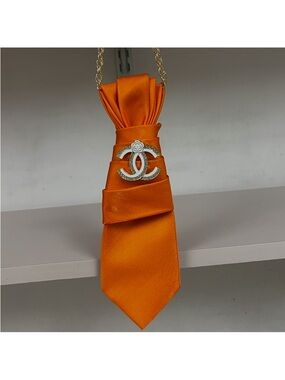Orange SatinNecktie Necklace with Interlocking Logo Accent